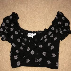 Black Floral Crop Top